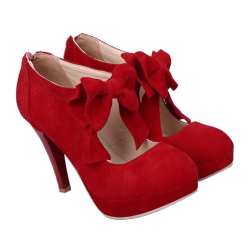 IMIKEYA Elegante Damen High Heels mit Rundspitze und Schleife Modische Rote Frühling sandalen Bequeme Mittelhohe Absätze für Party und Alltag Stilvolle Damenschuhe von IMIKEYA