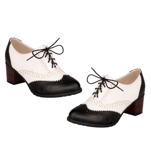 IMIKEYA Elegante Damen Schnürpumps mit Chunky Heel Tief Ausgeschnitten rutschfest und Strapazierfähig All Season Schuhe für Business Party Abend Bequem und Modisch Schwarz von IMIKEYA