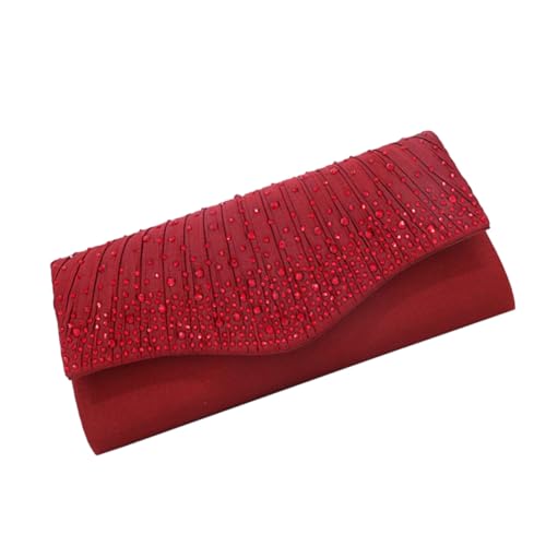 IMIKEYA Elegante Satin Clutch mit Strassbesatz Magnetischer Verschluss Stilvolle Handtasche für Abendessen Hochzeit und Party Kompakte Damen Tasche in Weinrot für Besondere Anlässe von IMIKEYA