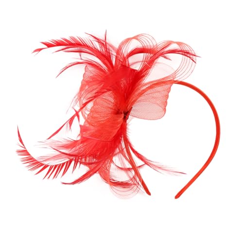 IMIKEYA Eleganter Damen Fascinator Haarreif mit Schmuckdetail und Schleier Klassischer Cocktailhut für Tea Party Hochzeiten und Gartenfeste Leichtes Mesh-design Auffälliges Rot von IMIKEYA