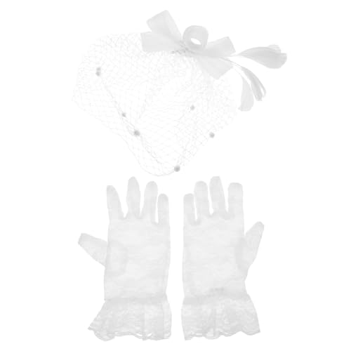 IMIKEYA Elegantes Kopfstück mit Dekorativen Haarnadeln und Kurzen Spitzenhandschuhen für Hochzeiten Partys und Besondere Anlässe Weichem Mesh und Federn Gefertigt Sorgt für Komfort und von IMIKEYA