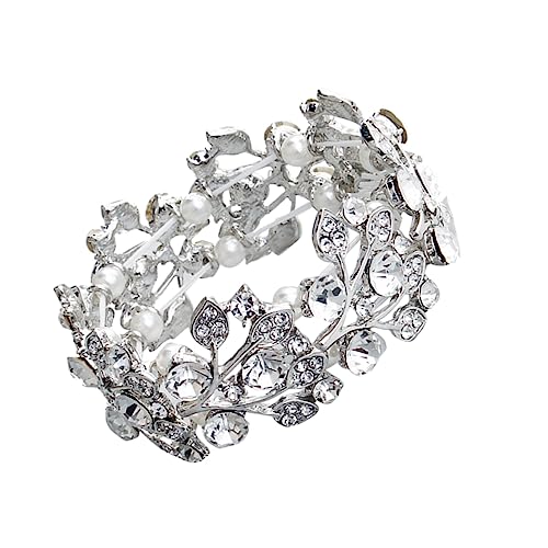 IMIKEYA Elegantes Perlen Armband Damen Elastisch Schmuck für Braut Hochzeit Festliche Anlässe Silber Handgefertigt und Attraktiv von IMIKEYA