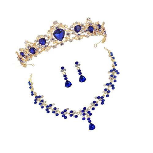 IMIKEYA Elegantes Teiliges Schmuckset mit Blauer Krone Halskette und Ohrringen Stilvolle Hochzeitsschmuck Accessoires für Braut Party und Festliche Anlässe von IMIKEYA