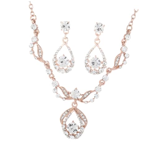 IMIKEYA Elegantes Teiliges Schmuckset mit Strahlenden Strasssteinen Halskette und Ohrringe in Roségold für Damen Modisches Brautschmuck Geschenkset für Hochzeit Festliche Anlässe und von IMIKEYA