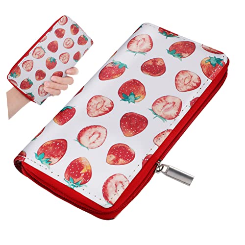 IMIKEYA Erdbeer Geldbörse Damen Lange Geldbörse PU Wasserabweisend mit Reißverschluss Kawaii Münzbörse für Mädchen von IMIKEYA