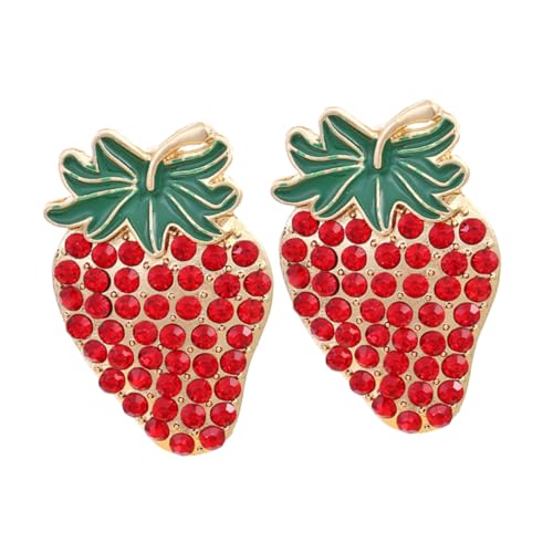 IMIKEYA Erdbeer Ohrstecker mit Kleinen Strasssteinen Lebensechte Fruchtform Auffällige Öltropfen Anhänger Vielseitiger Schmuck für Hochzeit Geburtstag und Alltag Damenaccessoires von IMIKEYA