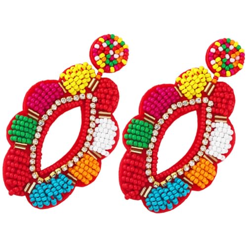 IMIKEYA Ethnische Statement ohrringe Handgefertigt Bunte Perlen Hängend Leichter Schmuck für Strand Festival Alltag Geburtstagsgeschenk Damen Modische Ästhetische Accessoires von IMIKEYA
