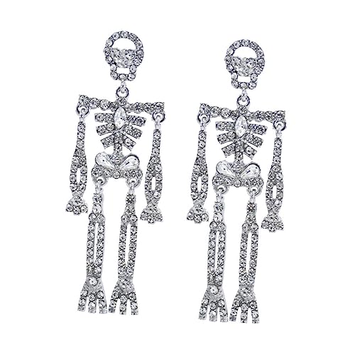 IMIKEYA Extravaganter Skeleton Ohrringe mit Funkelnden Strasssteinen Lange Bling Ohrhänger für Frauen Modischer Schmuck für Alltag Halloween Cosplay und Besondere Anlässe von IMIKEYA