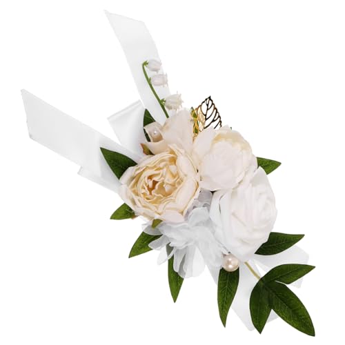 IMIKEYA Falsche Rosenblumen Corsage Brautjungfer Hochzeit Party Ansteckblume Seidenmaterial Weiß Champagner Romantische Hochzeitsdeko Langlebig und von IMIKEYA