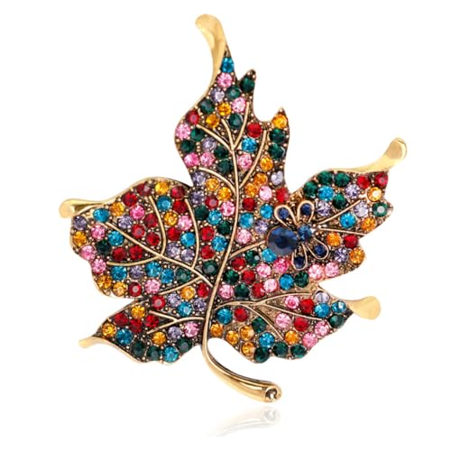 IMIKEYA Farbenfrohe Diamantbesetzte Ahornblatt Brosche Legierung Kleidung Dekoration für Damen Stabile Anstecknadel Langlebiges Design für Hemden Schals und Hüte Herbstliches Accessoire von IMIKEYA