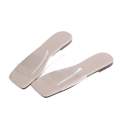 IMIKEYA Flache Damen Sandalen Sommer Slipper Outdoor Rutschfest Modische Flache Hausschuhe Transparent Bequeme Leichte Slipper mit Quadratischer Spitze von IMIKEYA