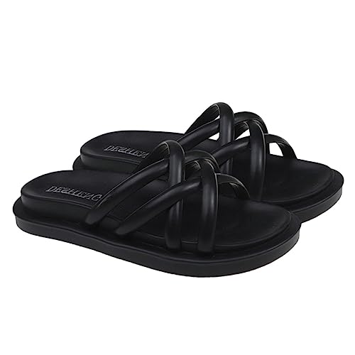 IMIKEYA Flache Rutschfeste Sandalen mit Kreuzriemen Bequeme Leichte Sommerschuhe für Damen Schwarze Sandaletten mit Weicher Innensohle und Strapazierfähiger Gummisohle von IMIKEYA
