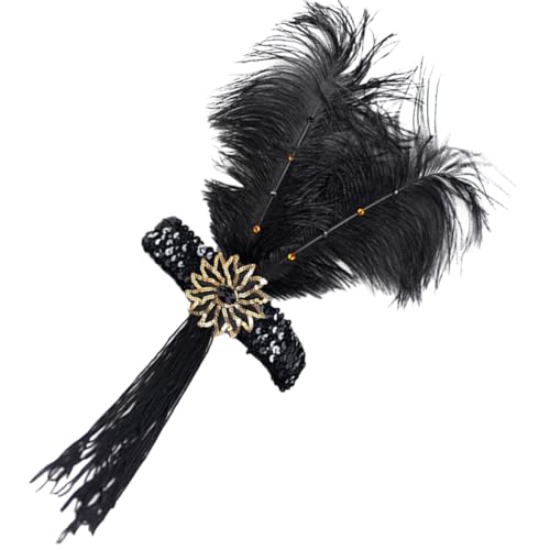 IMIKEYA Flapper Fascinator Haarband mit Langen Quasten und Federn Elegantes Jahre Accessoire für Hochzeiten Cocktailpartys und Teepartys Schwarz von IMIKEYA