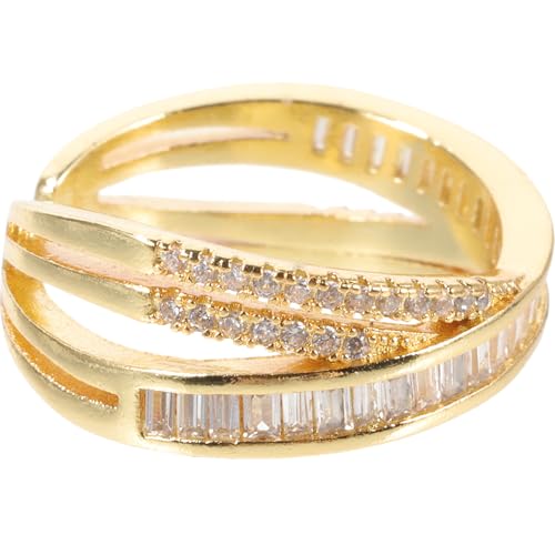 IMIKEYA Geometrischer Offener Ring Zirkonia für Damen Verstellbarer Fingerring Goldfarbe Stilvoller Statement Ring für Verschiedene Anlässe für Modebewusste Mädchen von IMIKEYA
