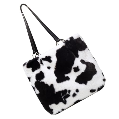 IMIKEYA Große Kapazität Flauschige Damen Schultertasche Weißes Kuhmuster Mode Umhängetasche Alltag Party Shopping Reise von IMIKEYA