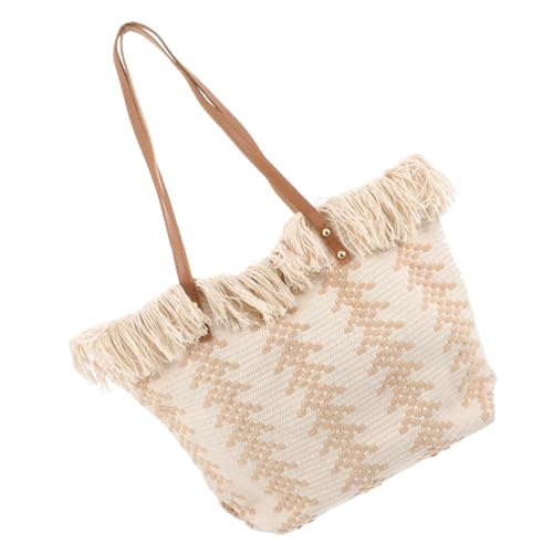 IMIKEYA Große Kapazität Schultertasche Damen Modische Gestrickte Tote Bag mit Farblich Abgestimmten Quasten Geräumige Handtasche aus Hochwertigem Material Lässige Umhängetasche für Alltag von IMIKEYA