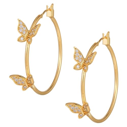 IMIKEYA Große Schmetterling Creolen Ohrringe Damen mit Funkelnden Strasssteinen Leichte und Komfortable Dangle Earrings für Hochzeit Party und Alltag Modischer Temperament Schmuck von IMIKEYA