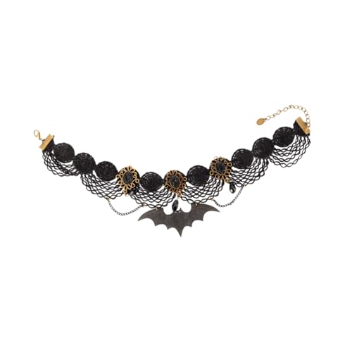 IMIKEYA Halloween Spitzen Choker mit Fledermaus Anhänger Verstellbare Schwarze Gothic Kette Weiches Spitzenmaterial für Party Alltag und Festliche Anlässe von IMIKEYA