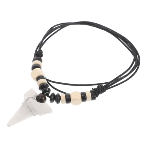 IMIKEYA Haifischzahn Anhänger Kette Mit Holzperlen Für Männer Surfer Strandkette Verstellbar Freundschaftsschmuck Accessoire Für von IMIKEYA