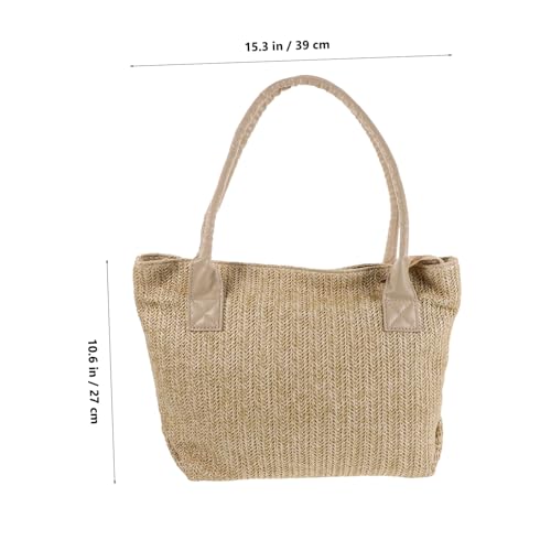 IMIKEYA Handgefertigte Strohtasche Damen Leichte Robuste Bucket Bag mit Großem Fassungsvermögen Vielseitige Handgewebte Umhängetasche für Sommer Strand und Alltag Stylische Boho Tote Bag von IMIKEYA