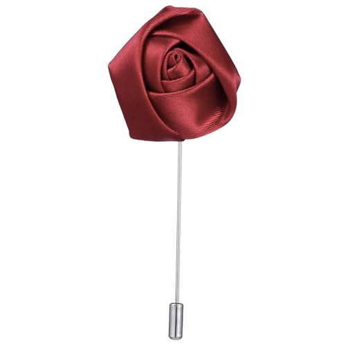 IMIKEYA Handgefertigte Weinrote Anstecknadel für Herren Blumenbrosche als Krawattennadel oder Reversnadel für Hochzeit und Festliche Anlässe von IMIKEYA