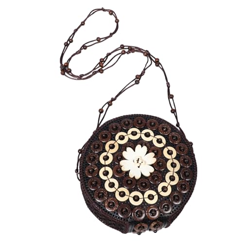IMIKEYA Handgewebte Boho Schultertasche mit Kokosschale Häkel Crossbody Bag Damen Umhängetasche mit Lippenstiftfach und Münzgeldbörse Ethno-stil für Alltag Shopping und Reisen von IMIKEYA