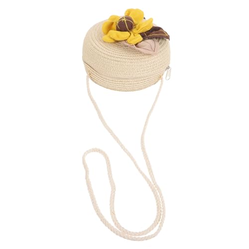 IMIKEYA Handgewebte Mädchen Crossbody Tasche Prinzessin Stil Kleine Schultertasche Umhängetasche für Alltag Party Zubehör Niedliche Kindergeldbörse in Beige mit Perlenverzierung von IMIKEYA