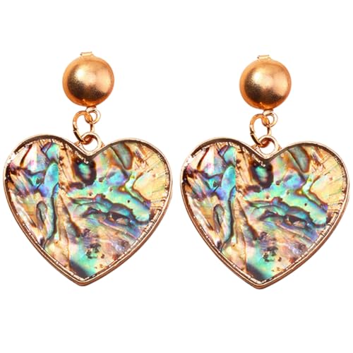 IMIKEYA Herz Ohrringe Damen Leopard Muster Dangle Drop Ohrringe Bunte Abalone Muschel Geometrische Ohrhänger Hautfreundlich Stilvoll Für Alltag und von IMIKEYA