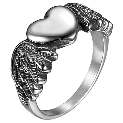 IMIKEYA Herzförmiger Engelsflügel Ring Damen Leichtes Schmuckstück Hautfreundlich Langlebig Modisch Alltagsschmuck Fingerringe Gravur Geeignet von IMIKEYA