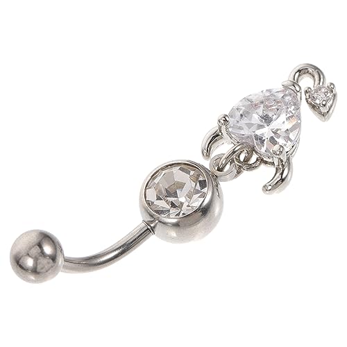 IMIKEYA Herzförmiges Bauchnabelpiercing aus Edelstahl mit Weißem Zirkonia Eleganter Dangle Bauchnabelring für Damen Komfortabel Langlebig Modisches Körperschmuck Accessoire von IMIKEYA