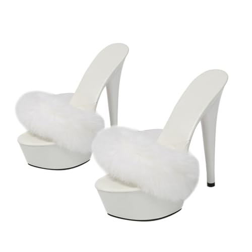 IMIKEYA High Heeled Sandal Damen Sommer Sandalen mit Flauschiger Dekoration Offene Schuhe Bequeme Strapazierfähige High Heels für Mädchen Modische Sommer Damenschuhe von IMIKEYA