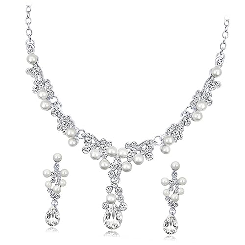 IMIKEYA Hochwertiges Damen Schmuckset mit Halskette und Funkelnden Strass Ohrringen für Braut Hochzeit und Festliche Anlässe Langlebiges Legierungsmaterial Zeitloses Design von IMIKEYA