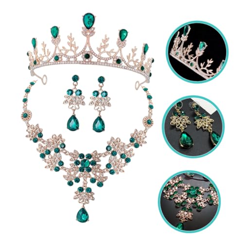 IMIKEYA Hochzeits Schmuckset Damen mit Grünem Haarreif Strass Ohrringen und Halskette Dekoratives Party Set für Braut Geburtstagsfeier und Festliche Anlässe von IMIKEYA