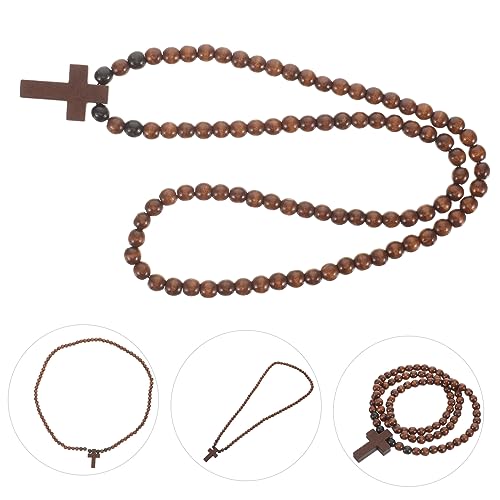 IMIKEYA Holzperlen Kreuzkette Herren Damen Handgefertigte Stabile Holz Halskette mit Kreuzanhänger Leichter Vielseitiger Modeschmuck für Alltag und Besondere Anlässe von IMIKEYA