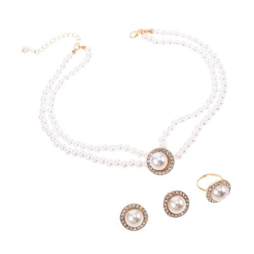 IMIKEYA Imitation Perlen Schmuckset Damen Set mit Halskette Ohrringen und Ring Strahlender Glanz Leicht und Komfortabel für Hochzeit Party und Formelle Anlässe von IMIKEYA