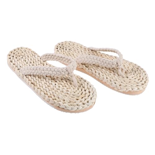 IMIKEYA Japanische Klassische Gewebte Hausschuhe Damen und Herren Rutschfeste Sohle Atmungsaktive Sommer Sandalen Leichte Freizeitpantoletten für Drinnen und Draußen Weiß von IMIKEYA