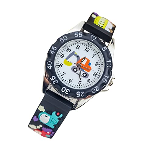 IMIKEYA Junge Mädchen Cartoon Uhr Mit Baggermuster Design Armband Aus Hochwertigem Umweltfreundlichem Material Einfach Abzulesen Uhrzeit Lernen von IMIKEYA