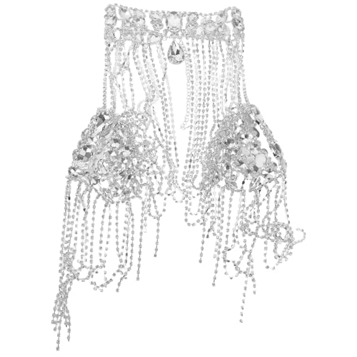 IMIKEYA Körperkette: Schulterkette mit Strasssteinen für Damen – Schulterkette mit Strasssteinen und Quasten – Körperschmuck für Veranstaltungen, Festivals und Abende von IMIKEYA