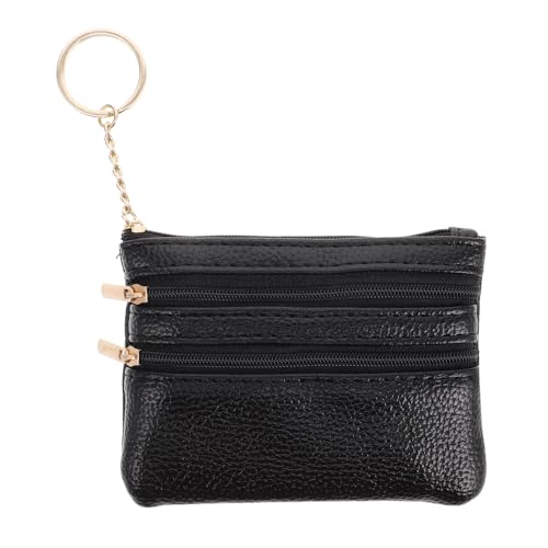 IMIKEYA Kompakte Damen Geldbörse Echtem Multifunktionale Münzbörse mit Reißverschluss Minimalistisches Design für Schlüssel und Karten Elegantem Schwarz von IMIKEYA