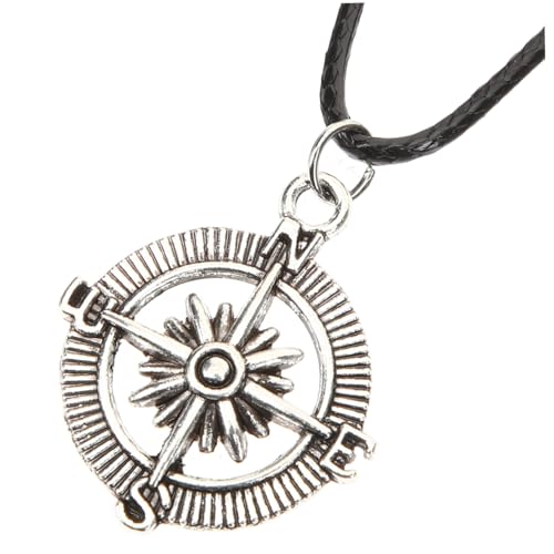 IMIKEYA Kompass Anhänger Halskette Herren Langlebige Legierung und Kunstleder Modische Runde Geometrische Kompasskette Leichtes Design für Alltag und Besondere Anlässe zu Weihnachten und von IMIKEYA