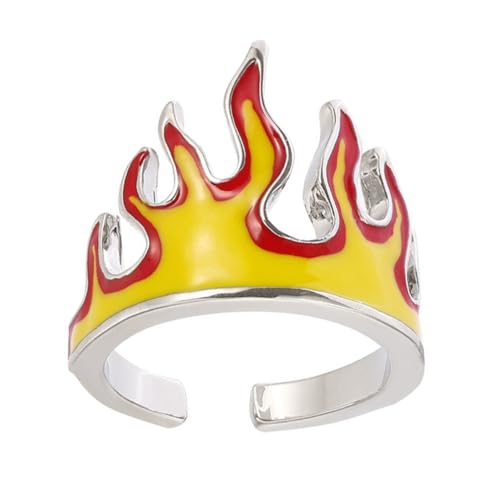 IMIKEYA Feuerflammen Fingerring für Damen Offener Punk Ring Rostfreiem Metall Modischer Dekorativer Schmuck Verstellbar Trendiger Fingerschmuck für Besondere Anlässe von IMIKEYA