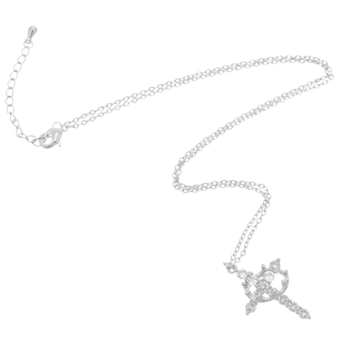 IMIKEYA Kreuzkette Damen mit Funkelnden Strasssteinen Drehbarer Schmuckanhänger Modische Halskette für Alltag und Besondere Anlässe Vielseitiger Schmuck in Weißgold optik von IMIKEYA