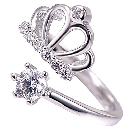 IMIKEYA Kronenring Offener Verstellbarer Ring für Damen Eleganter Schmuck mit Strasssteinen für Besondere Anlässe und Tägliche Outfits Hautfreundlich und Vielseitig Einsetzbar von IMIKEYA