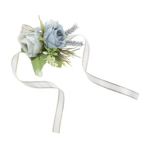 IMIKEYA Künstliche Rosen Handgelenk Corsage Armband mit Graublauen Rosen Realistisches Brautjungfern Schmuckstück für Hochzeit Party Abschlussball Verstellbares Band Dekorative von IMIKEYA
