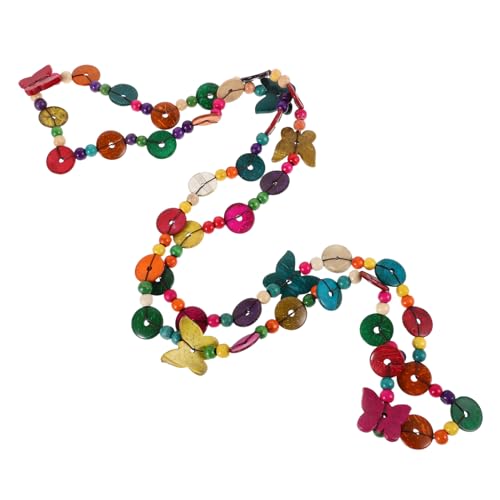 IMIKEYA Lange Boho Halskette Damen Holzperlen Kokosnuss Shell Doppelter Layer Sommer Schmuck Handgefertigt Ethno Stil Vibrante Farben Vielseitig Strandaccessoire von IMIKEYA