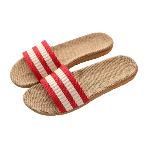 IMIKEYA Leichte Atmungsaktive Baumwoll Leinen Hausschuhe für Damen und Herren Flache Langlebige Slipper Schweißabsorbierend Modisch für Sommer und Frühling für Zuhause von IMIKEYA