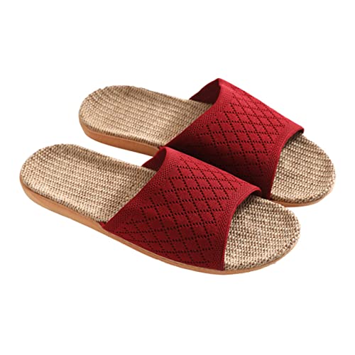 IMIKEYA Leichte Atmungsaktive Hausschuhe Damen Rutschfest Schweißabsorbierend Gestricktes Material Einfache Natürliche Indoor Slipper für Frühling und Sommer Rot von IMIKEYA