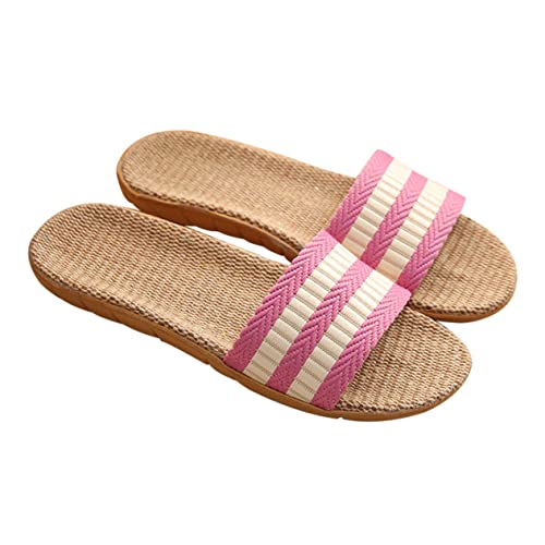 IMIKEYA Leichte Baumwoll Leinen Hausschuhe Damen und Herren Sommer Rutschfest Atmungsaktiv Indoor Slipper Schweißabsorbierend und Langlebig für Frühling Herbst Alltag von IMIKEYA