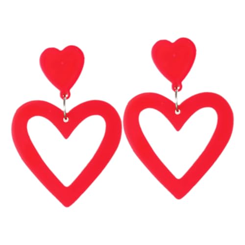 IMIKEYA Leichte Rote Herzohrringe mit Hohlem Design Damen Ohrhänger Bequeme Auffällige Ohrschmuck für Alltag und Besondere Anlässe von IMIKEYA