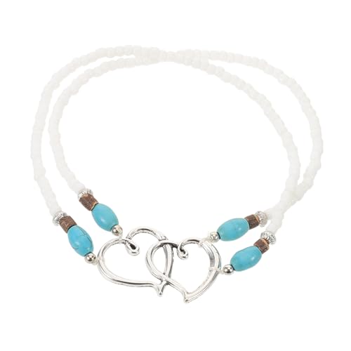 IMIKEYA Elastische Fußkettchen Für Damen Mit Mehrlagigem Design Herz-anhänger Und Boho-perlenakzenten Kunststoff-fußkettchenschmuck Für Strand Und Alltag von IMIKEYA